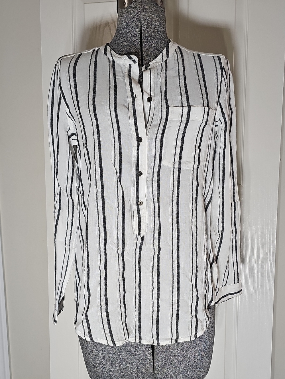 Lucky Brand Striped Button Henley Blouse Tunic Top  Cotton Blend S